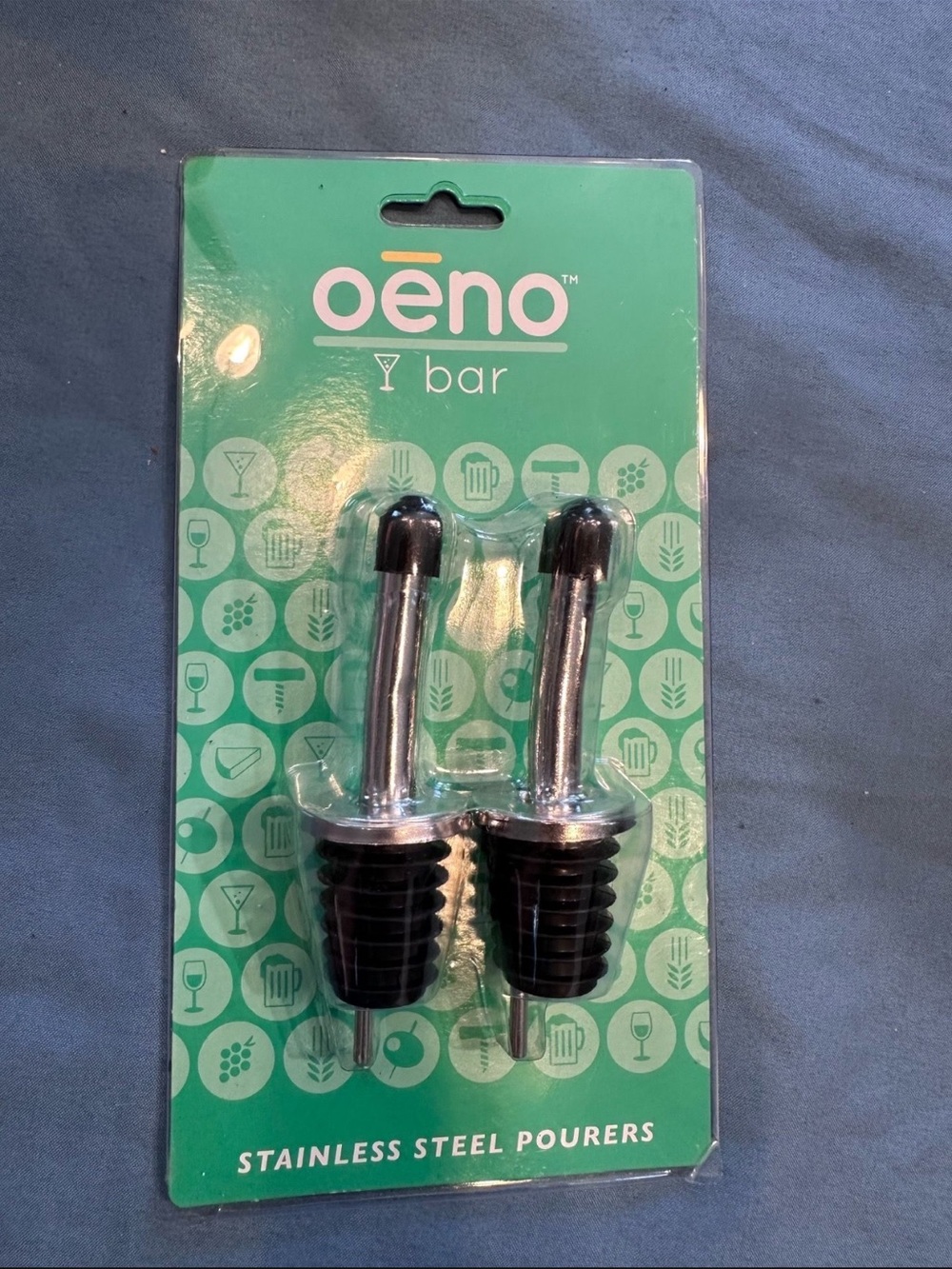 Oeno Bar Stainless Steel Bottle Pourers - Silver & Black (Set of 2)